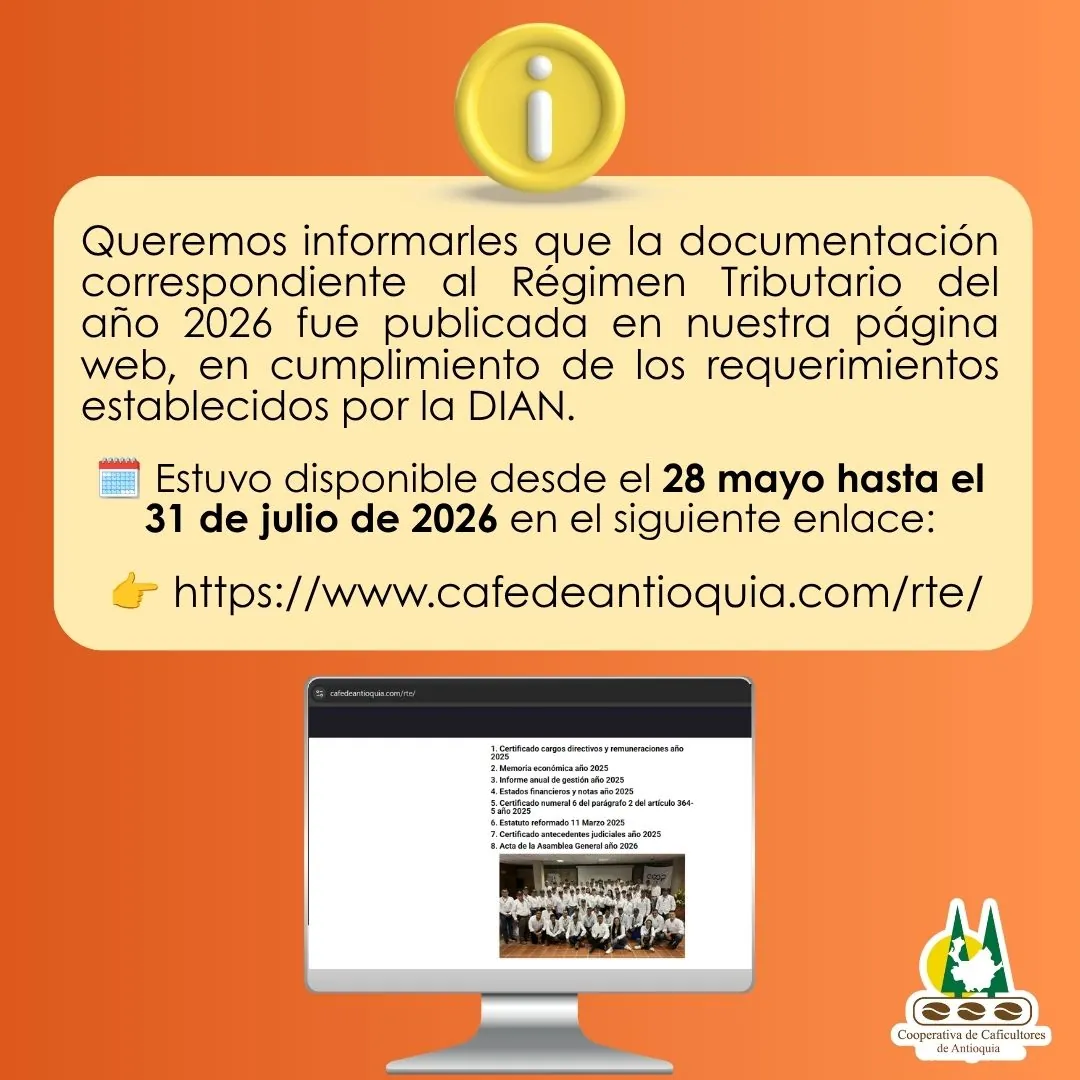 Aviso oficial del Régimen Tributario Especial de la Cooperativa
