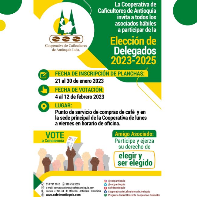📢  En la Cooperativa de Caficultores de Antioquia nos preparamos para la ¡Elección de Delegados 2023-2025! 🗳️
